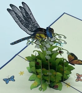 Dragonfly 3D Pop Up Card Flower Butterfly Garden Wedding Love - Picture 1 of 4