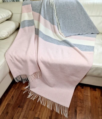 Merinowolldecke Wolldecke Merinowolle-Kaschmir Mix 140x200cm Grau-Rosa (Duo) - Bild 1 von 4