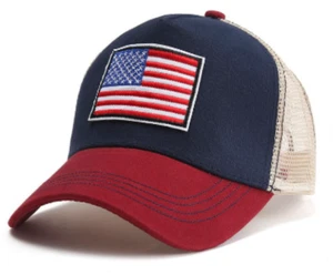 Red, White, Blue American Flag 6 Panel Adjustable Snapback Trucker Mesh Hat USA - Picture 1 of 1