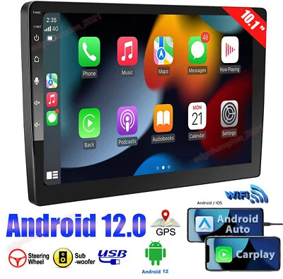 10.1'' Double 2 Din Android 12 Car Radio GPS WIFI BT Carplay Touch Screen Stereo - Image 1 of 4