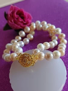 Pearls. Natural Coloured Apricot/Pink South Sea Pearl Bracelet - Picture 1 of 10