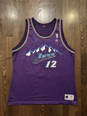 Vintage JOHN STOCKTON #12 Utah Jazz Champion Jersey Size 48 XL Cover
