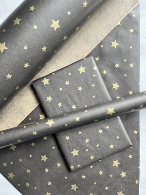 Wrapping Paper Christmas Black Gold Star 50CM Wide Eco Friendly, 100% Recycled - Image 1 of 4