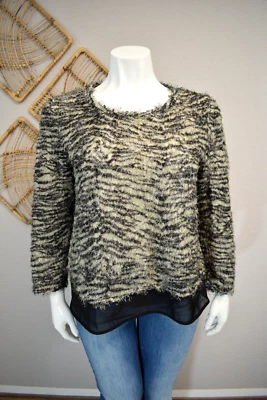 🖤 CANDA 🖤weicher Pullover Zebra mit Blusen Ansatz 46 48 grau schwarz 🖤 - Image 1 of 4