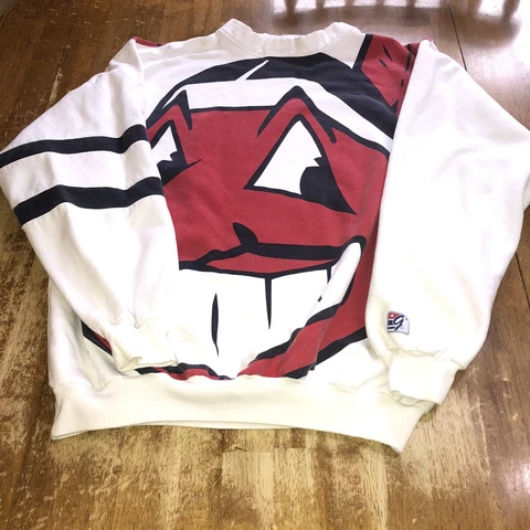 Vintage VERY RARE CLEVELAND INDIANS CHIEF WAHOO ALL OVER SWEATSHIRT THE GAME XL Cover