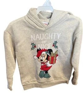 Disney Grey Minnie Mouse Christmas Sweatshirt Naughty Or Nice Leggings Size 5 - Picture 1 of 4