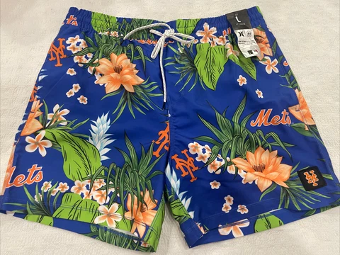Mens HURLEY Board Swim Shorts Trunks MLB New York Mets Size L Large NEW ‘47 Cover