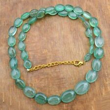 A+++ Russian Green Emerald Oval Gemstone Beads 19" Handmade Choker Necklace