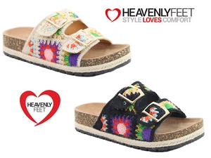 Heavenly Feet Sandals Double Buckle Crochet Slides Summer Beach Flatform Sliders - Picture 1 of 25
