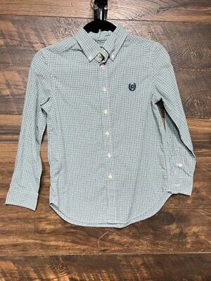Chaps Youth Boys Shirt Size Medium (10-12) Green And White Check Button Up - Image 1 of 4