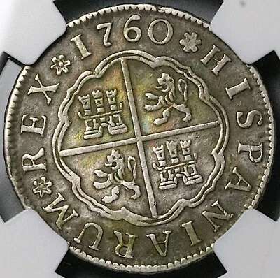 1760-S NGC XF Spain 2 Reales Charles III Seville Pirate Silver Coin (24102601C) - Image 1 of 4