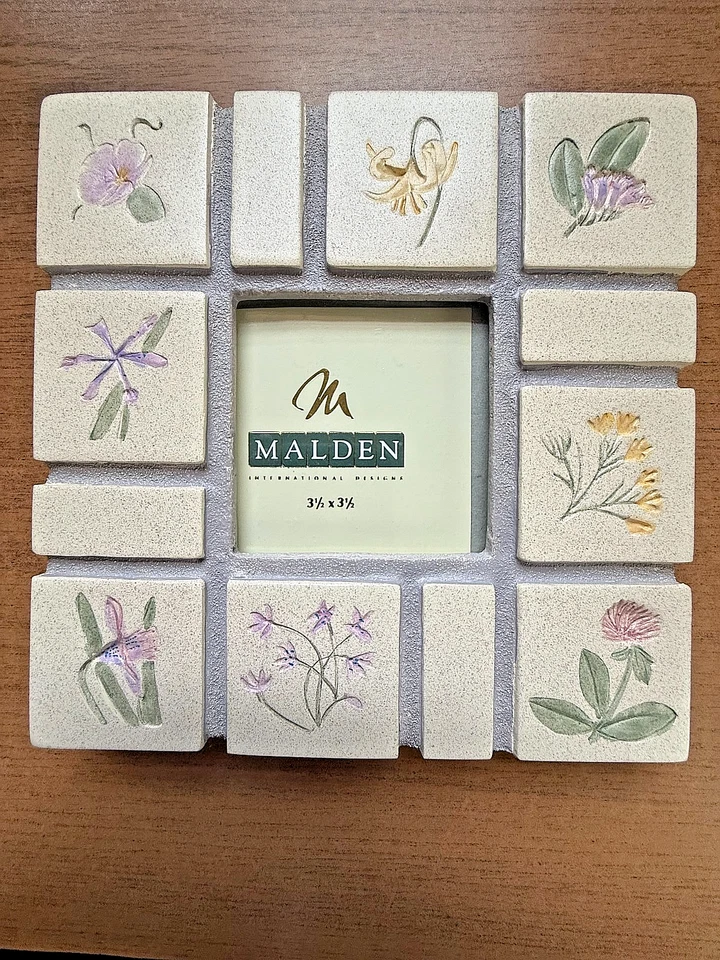 Malden Stone Tile Hand Painted Floral Design Square Photo Frame For 3.5' x Photo - Image 1 of 1
