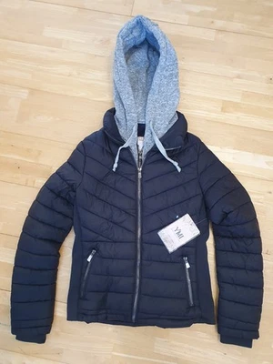 YMI Black Padded Jacket Womens Small UK8 Full Zip Grey Knit Insert Hooded Warm - Image 1 of 4