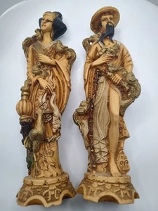 Artmark 9 1/2" Pair Vintage Chinese-Style Statuette Male & Female with Birds - Picture 1 of 6