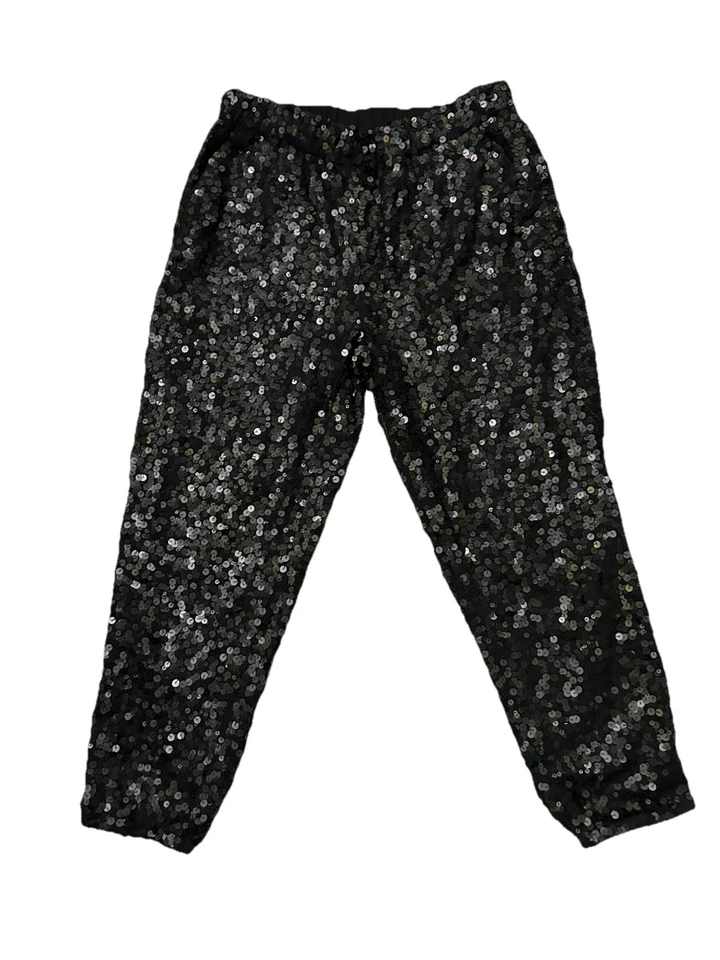 Calça jogger JOIE lantejoulas preta elástica cônica tamanho médio no tornozelo - Imagem 1 de 4