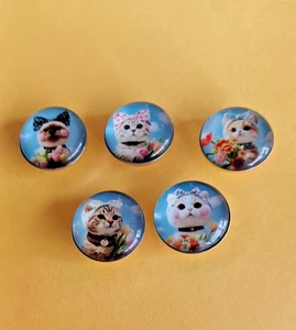 18mm Druckknopf Charms: Katzen mit Blumen 1 - Bild 1 von 6