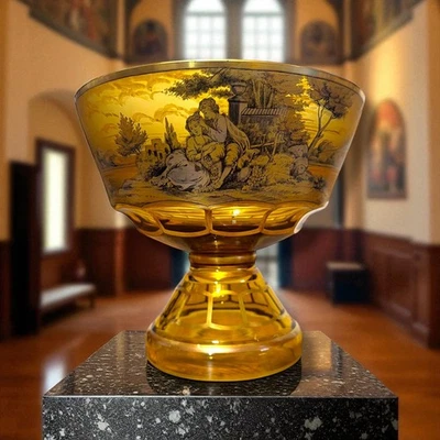 Vintage Genuine Bohemia Amber Glass Pedestal Bowl Made in Czechoslovakia J.F.S - Image 1 of 4