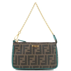 FENDI Zucca Chain Handbag PVC Leather Brown Black Turquoise 8M0271 Authentic - Picture 1 of 24