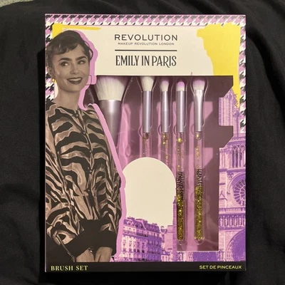 Revolution Emily In Paris Tres Chic Makeup Brush Set - 5pc Purple Gold  - Image 1 of 3