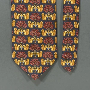 VTG Brooks Brothers Makers Silk Tie Squirrel Motif 60x3.75” 1990’s Black Label - Picture 1 of 9