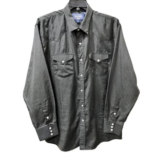 Classic Western Mens XL Long Sleeve Black Striped Western Snap Closure Shirt - Picture 1 of 6