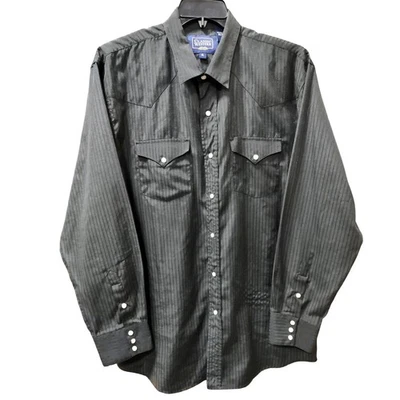 Classic Western Mens XL Long Sleeve Black Striped Western Snap Closure Shirt - Image 1 of 4