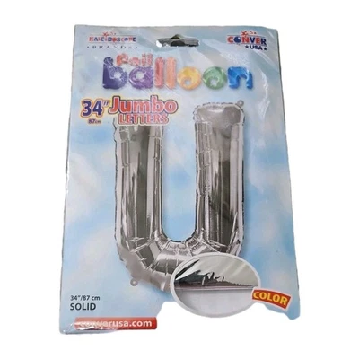 XL 34" Jumbo Letter U silver Foil Balloon Party Decorations Solid birthday - Image 1 of 2