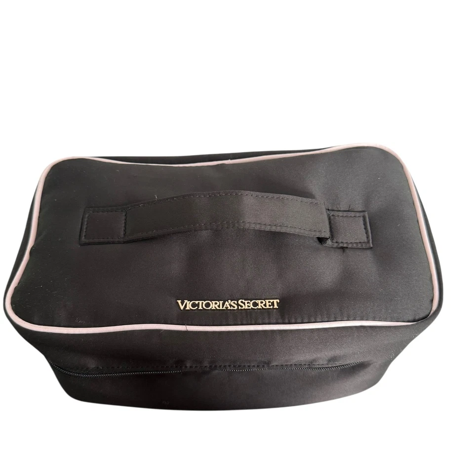 Victoria's Secret Bolso de Viaje Cosmético Negro Satinado Sujetador Organizador Negro Rosa Foto 1 de 4