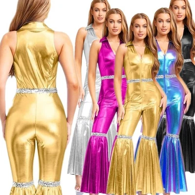 Damen Romper Reißverschluss Vorne Körperanzug Disco Pullover Klubbekleidung - Bild 1 von 4