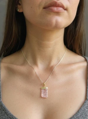 Colar Pingente Turmalina Rosa Cru – Berloque de Cristal Natural em Corrente de Prata - Imagem 1 de 4