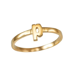 Yellow Gold Initial Letter P Stackable Ring - Picture 1 of 2