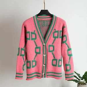 Strickjacke Damen Strick Cardigan V-Ausschnitt pink/grün NEU Gr. L - Bild 1 von 3
