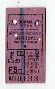 BIGLIETTO FERROVIARIO EDMONSON DOPPIA CORSA  MILANO COBIANCHI BERGAMO   8-4-1949 - Foto 1 di 2