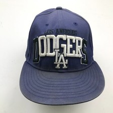 VINTAGE Los Angeles Dodgers Hat Cap Snapback Blue MLB Baseball New Era Spell Out