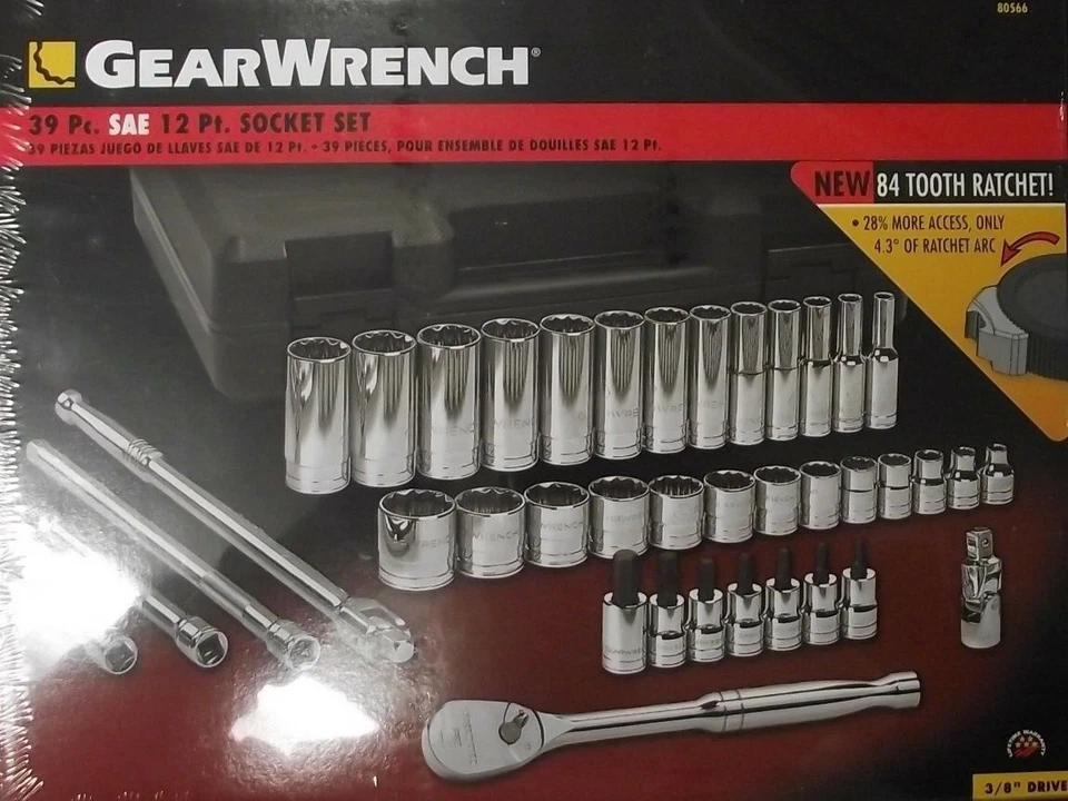 GearWrench 80566 Socket Set 39 piece 3/8" Drive 12 PT SAE With 84T Ratchet - Image 1 of 1