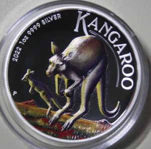 Australia 1 dólar 2022 canguro plata 1 oz #F7205 prueba alto relieve coloreado - Imagen 1 de 9