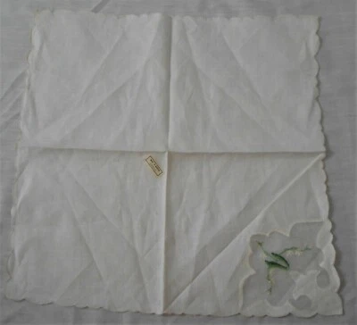 #47 PAÑUELO ANTIGUO DE COLECCIÓN PAÑUELO BORDADO FLOR BORDE FESTONEADO ETIQUETA MADEIRA Foto 1 de 4