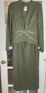 Vintage USA 1980er Watters and Watters olivgrünes 2-teiliges Kleid Größe 6 - Bild 1 von 15