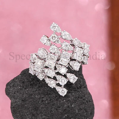 2.07 Ct Lab Grown CVD Diamond Cluster Cocktail Ring 18k White Solid Gold Gift - Image 1 of 4