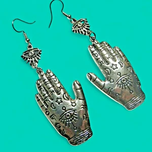 ASTROLOGIE PALMISTRY OHRRINGE Sternzeichen Horoskop Gothic Okkult Wahrsagerin 6G - Bild 1 von 3