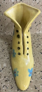 SMALL CERAMIC FIGURINE VICTORIAN BOOT YELLOW BLUE FLOWERS 3" TALL - Picture 1 of 6