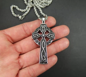 Large Celtic Braid Irish High Cross Necklace, Stainless Steel Pendant Gift - Picture 1 of 9