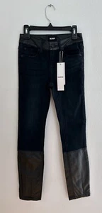 Hudson Girls Dark Denim Skinny Jeans With Leather Accents Size 12 NWT  - Picture 1 of 11