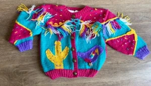 Vintage Rachels Kids Western Sweater Girls sz 3T Bright Knit Conchos Fringe - Picture 1 of 5