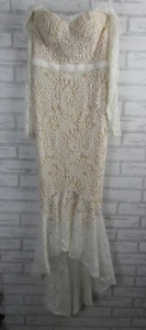 LUXE Elle Zeitoune womens maxi dress off shoulder white lace 8 hi lo hem cocktai - Picture 1 of 12
