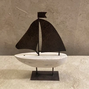 Metal And Wood Sailboat Figurine 8 Inch - Picture 1 of 8