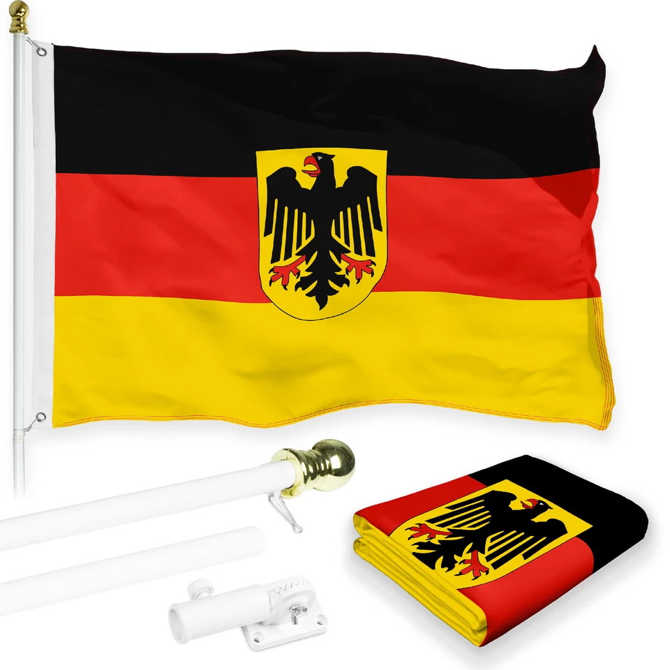 Flag Pole 6FT White & Germany Ensign Flag 3x5FT Combo Printed 150D by G128