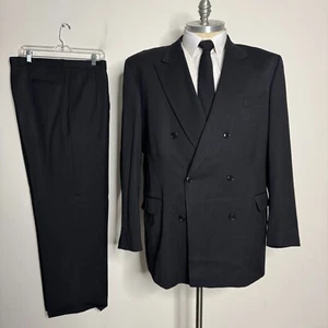 Jones New York Men's Suit 50R Black Solid Wool Two-Piece Pants 40W Double Breast - Picture 1 of 17