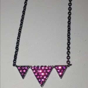 NADRI HEMATITE PLATE PINK CRYSTAL NECKLACE NWOT - Picture 1 of 8