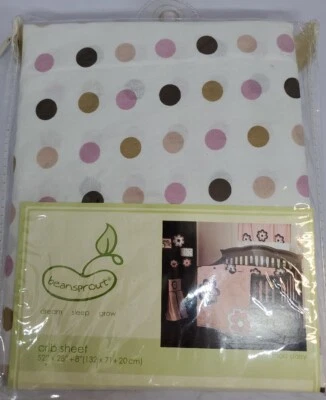 Новый с Ярлыками Beansprout Mod Daisy кроватки простыня, розовый и коричневый горошек 52 X 28 дюймов - Изображение 1 из 2
